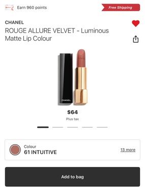 CHANEL Rouge Allure Velvet Lipstick — 61 Intuitive Mauve Pink